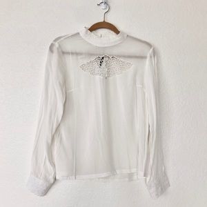 Victorian White Ruffle Neck Top